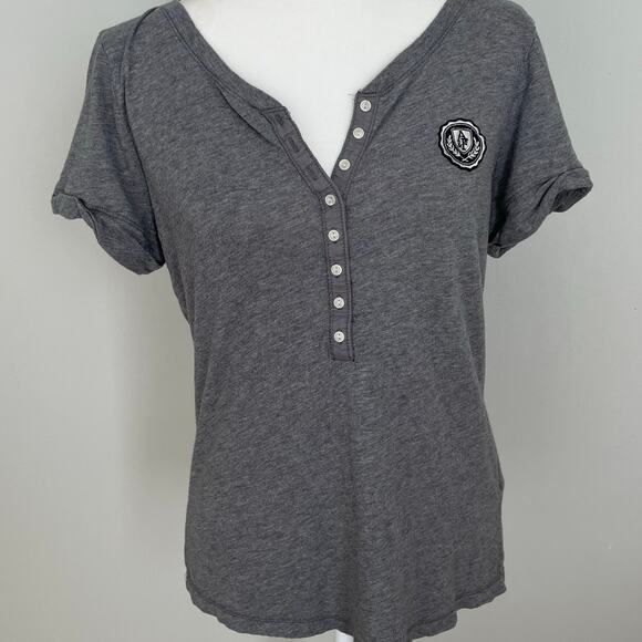 Abercrombie & Fitch Women's  Y2K Gray Henley T-Shirt Sz L Embroidered Logo - Picture 1 of 8